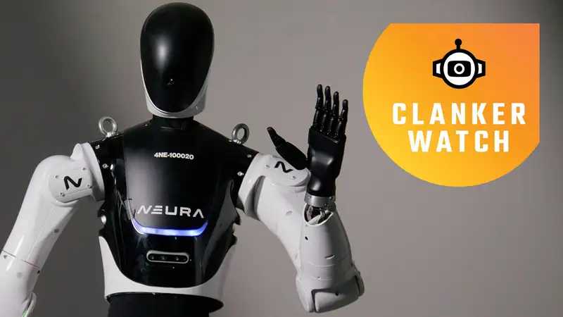 Humanoid robot representation showing robotics technology on stage