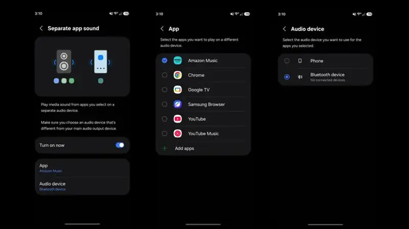 Samsung Separate App Sound Feature UI