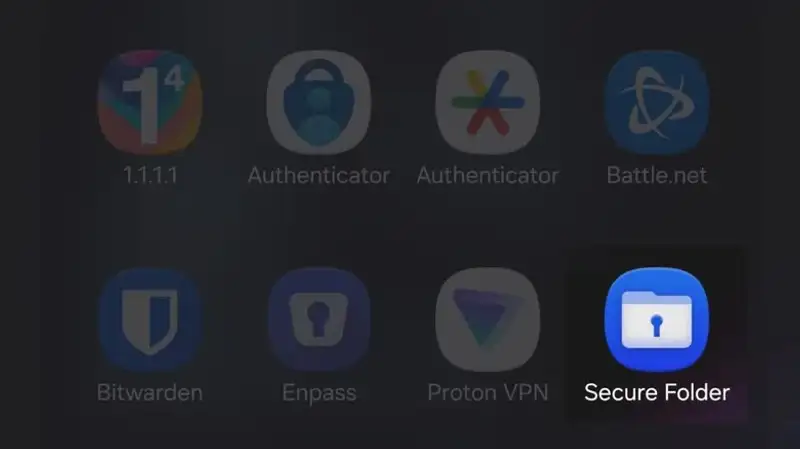Samsung Secure Folder Configuration Screen