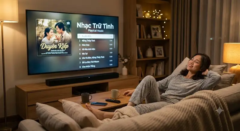 A modern soundbar setup below a television