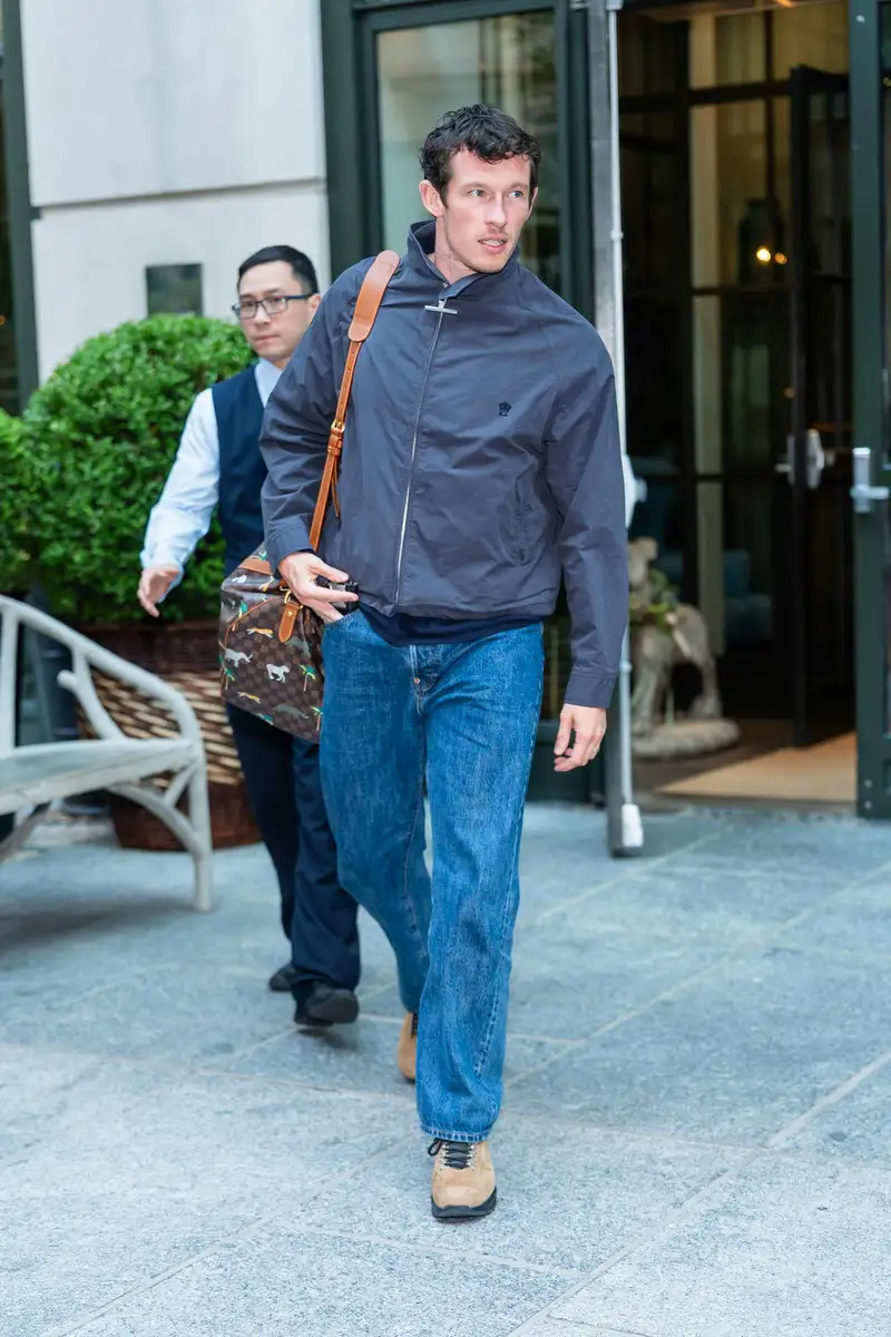 Callum Turner in BRUT vintage workwear jacket