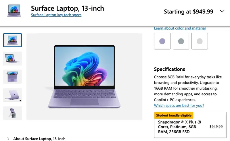 Microsoft Surface Laptop 13-inch under test showing performance issues with 8GB RAM
